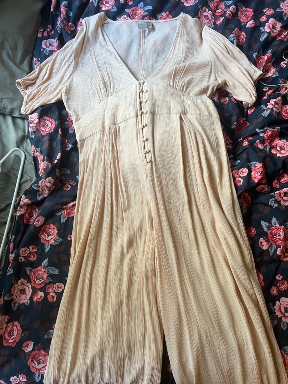 ASOS Light Beige V-Neck Midi Jumpsuit with Button-Front